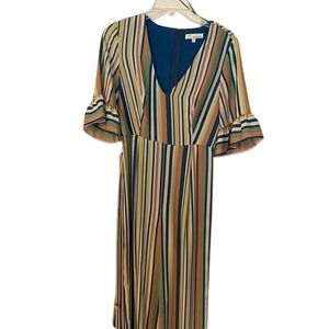 Paige & Sky Romper Jumpsuit Striped V Neck Ruffle Sleeve Wide Leg‎